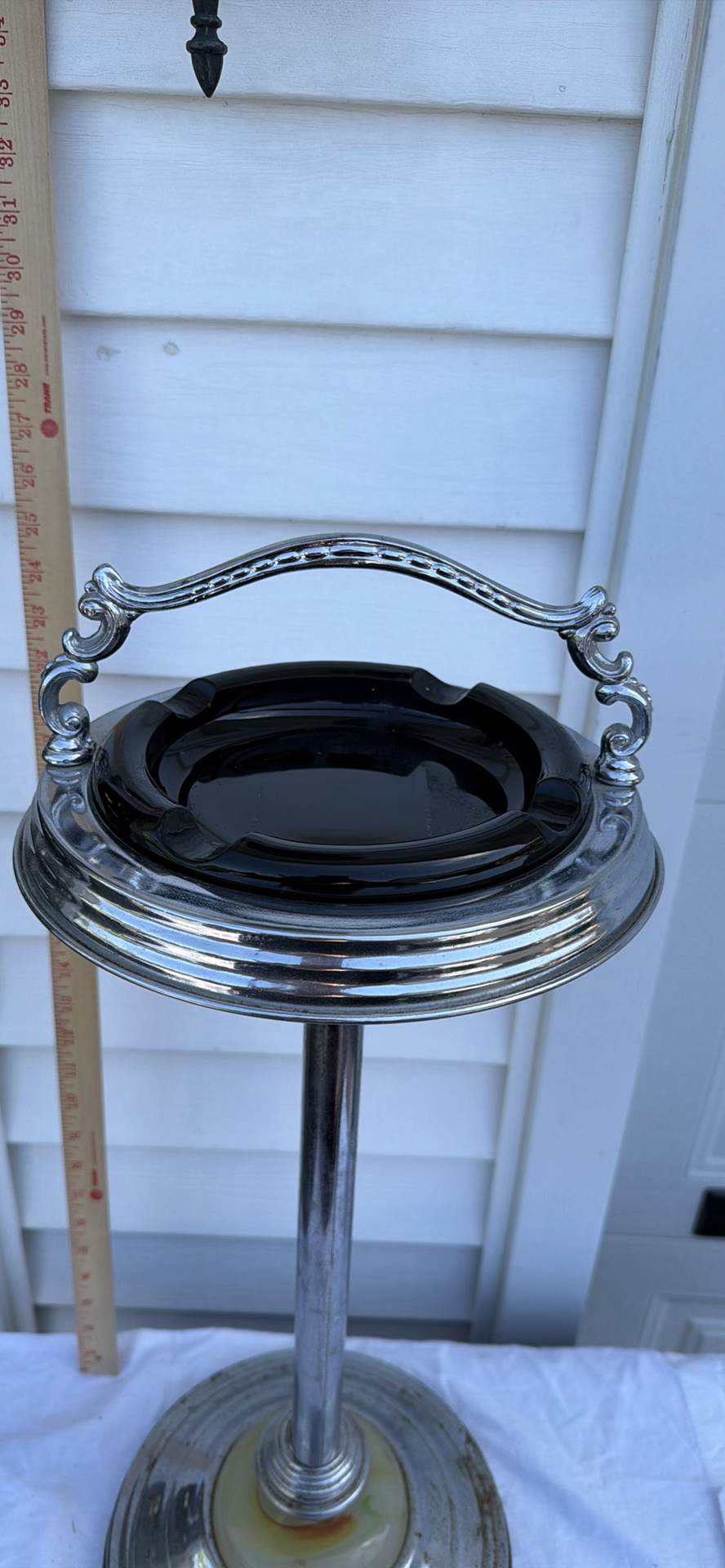 Pedestal Standing Ashtray with Glass Insert - image 1 of 5