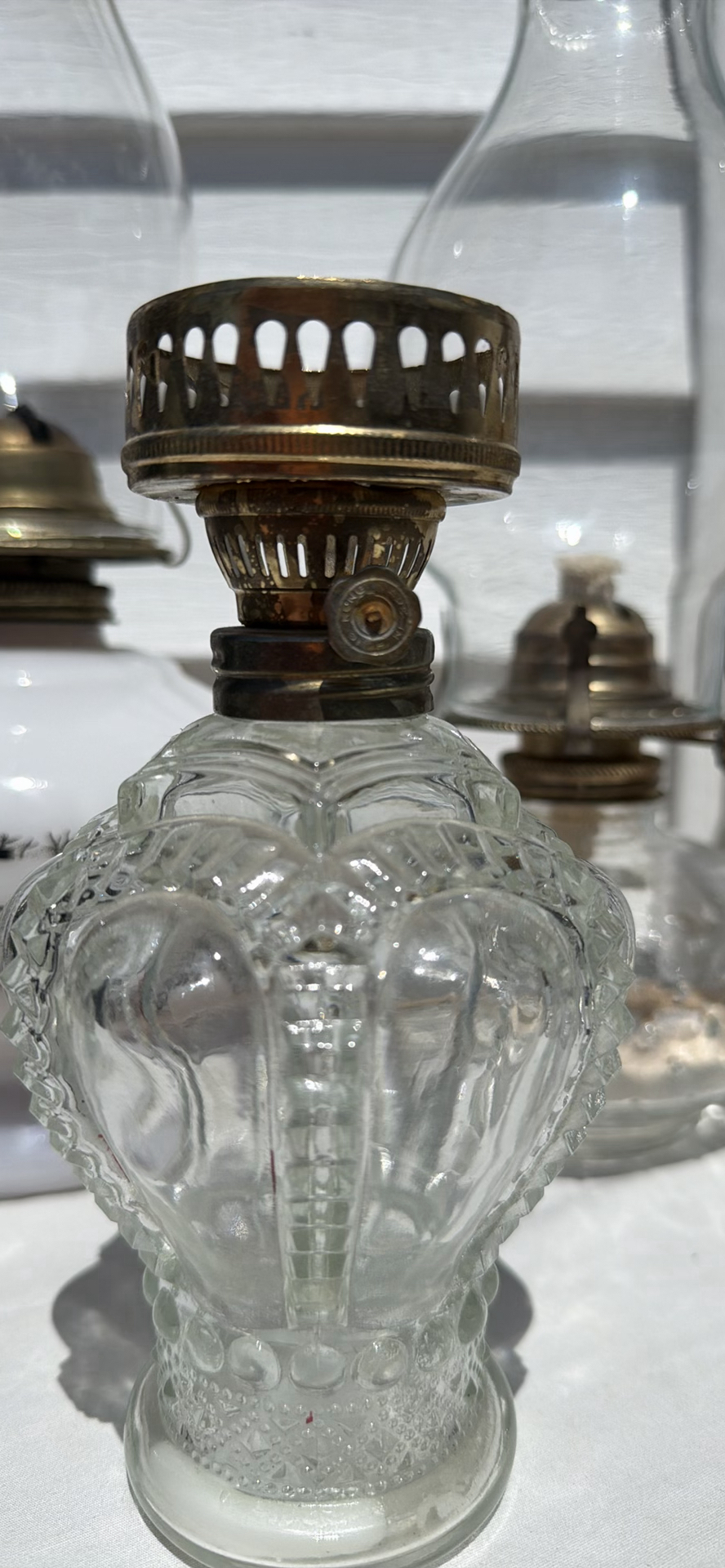 Five Vintage Glass Oil Lamps, Four Chimneys and Lamp Oil Bottle - image 10 of 21