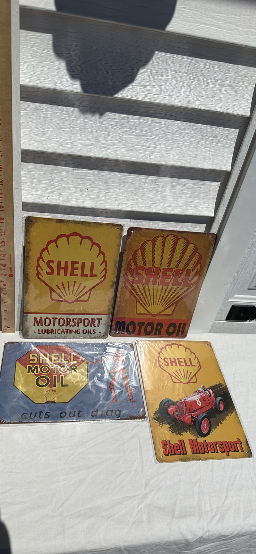 Lot (4) Retro Style - Shell Motor Oil Metal Advertising Signs Set - image 2 of 4