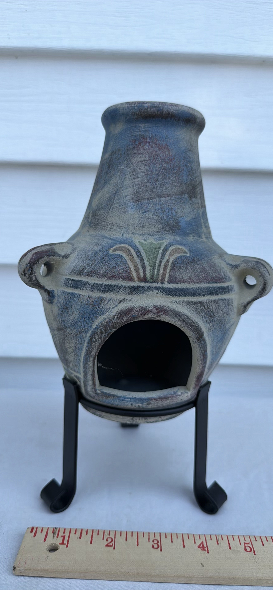 Decorative Mini Ceramic Chiminea with Metal Stand - image 2 of 6