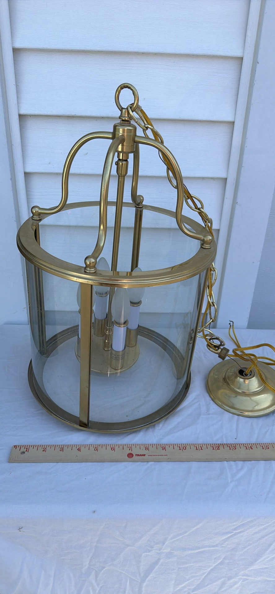 White House Style Brass and Glass Hanging Lantern Light Fixture - image 7 of 8
