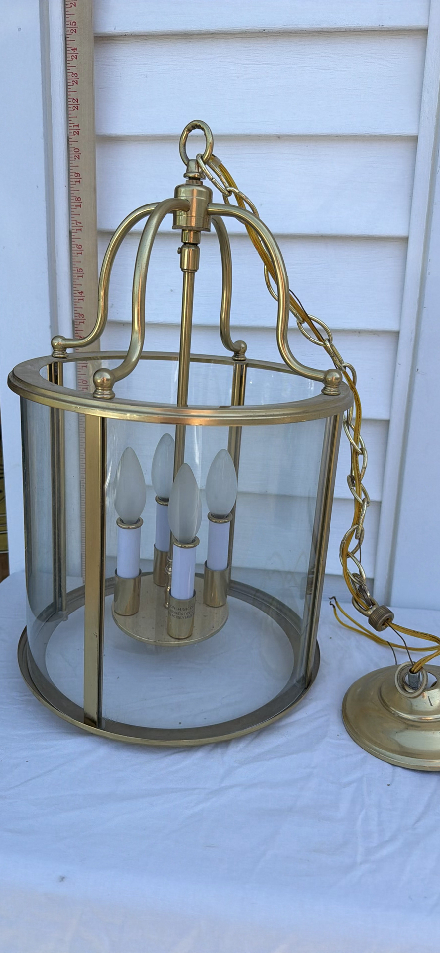 White House Style Brass and Glass Hanging Lantern Light Fixture - image 1 of 8