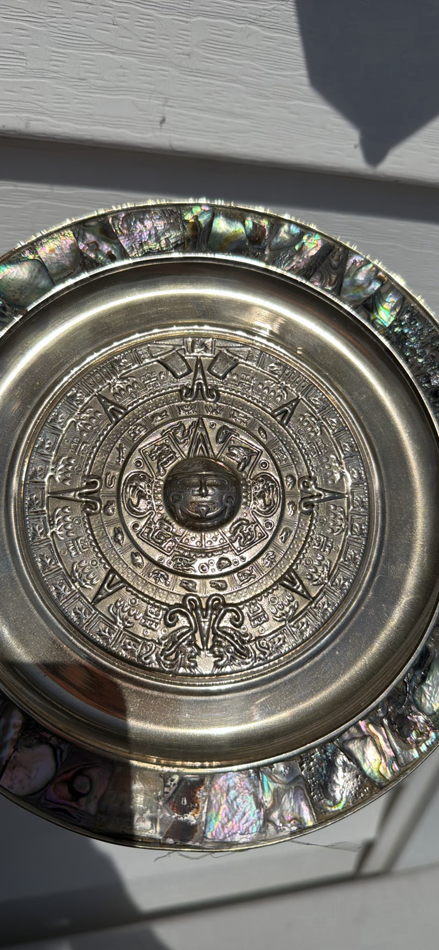 Decorative Aztec Calendar Plate with Abalone Shell Inlay - image 6 of 8