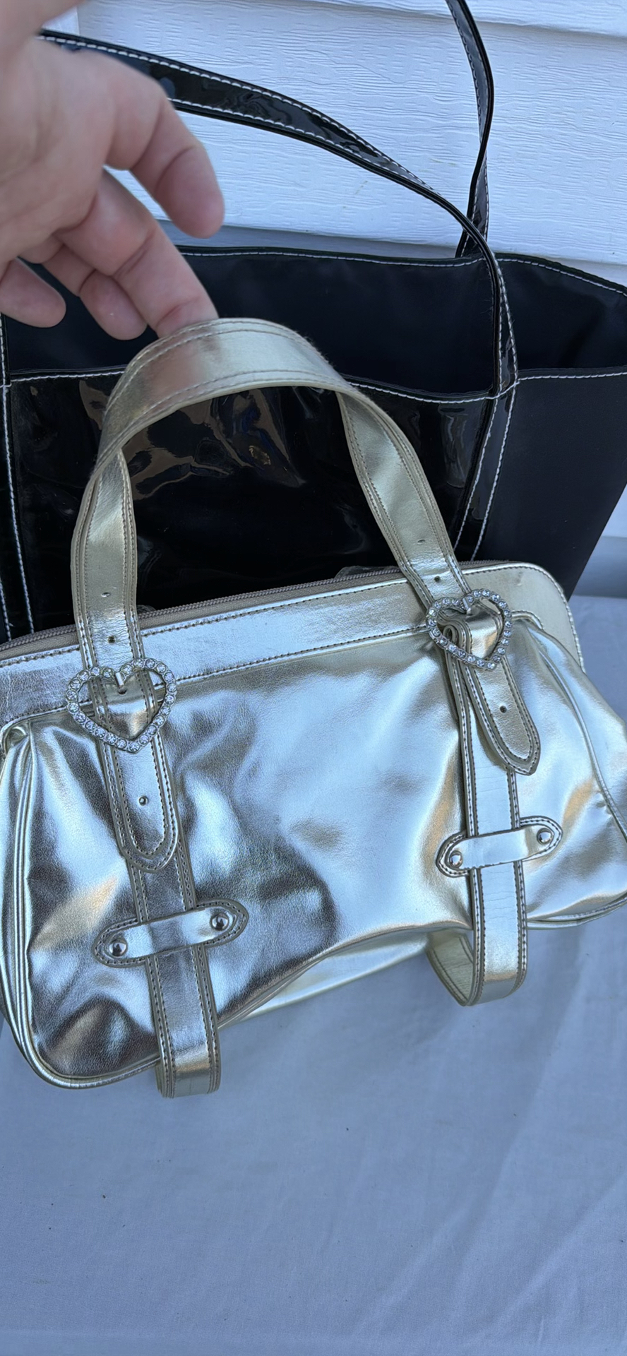 Lancôme Black Tote Bag and Metallic Gold Handbag - image 4 of 8