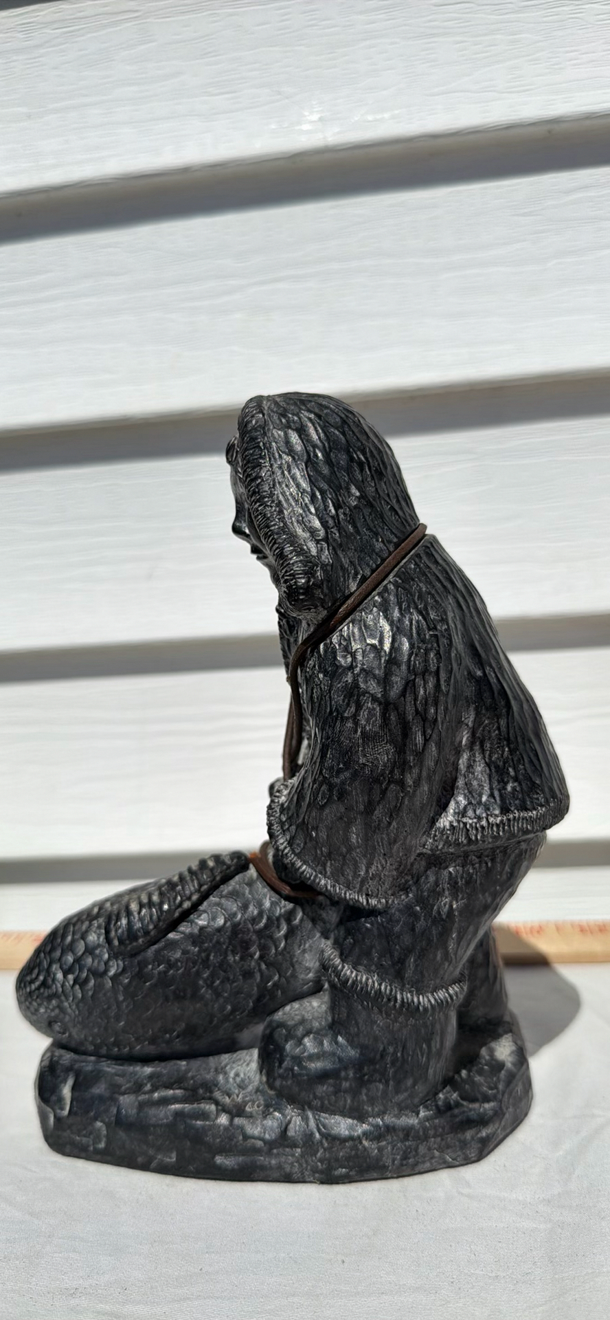 Nunavut Inuit Soapstone Carved Figure Holding a Fish Sculpture - image 4 of 7