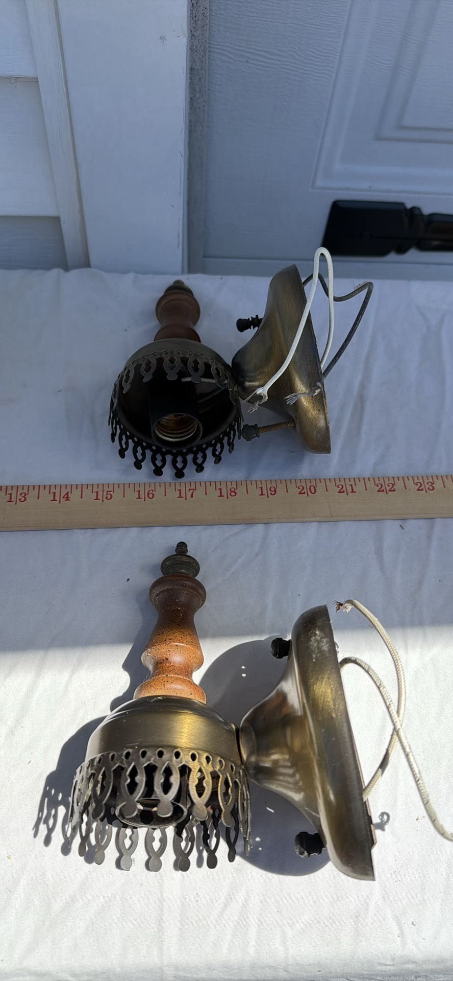 Two Vintage Frosted Glass Lamp Shades and Two Brass Wall Sconce Fixtures - image 6 of 12