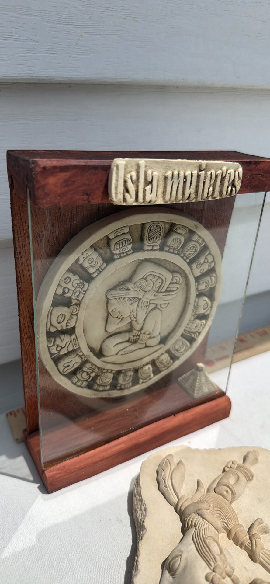 Mayan Stone Relief Plaque and Framed Mayan Calendar Carving - image 1 of 8