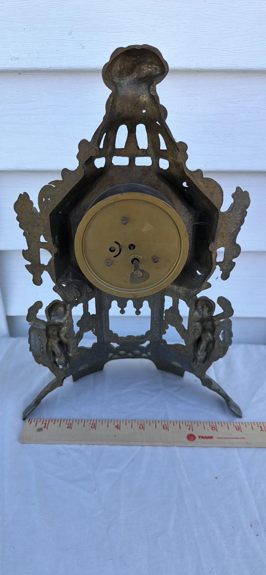 Ornate Vintage Metal Mantel Clock with Cherub Figures - image 6 of 7