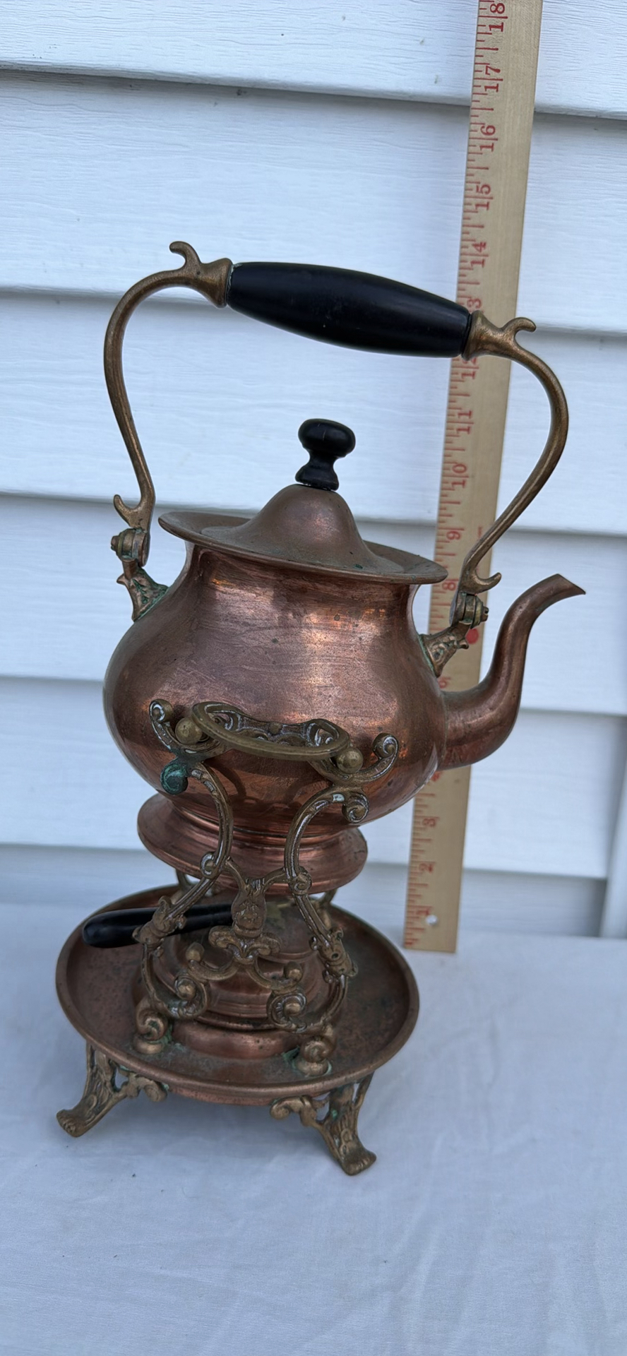 Antique Copper Teapot On Stand With Burner 1892 Patent S&Co. - image 1 of 23