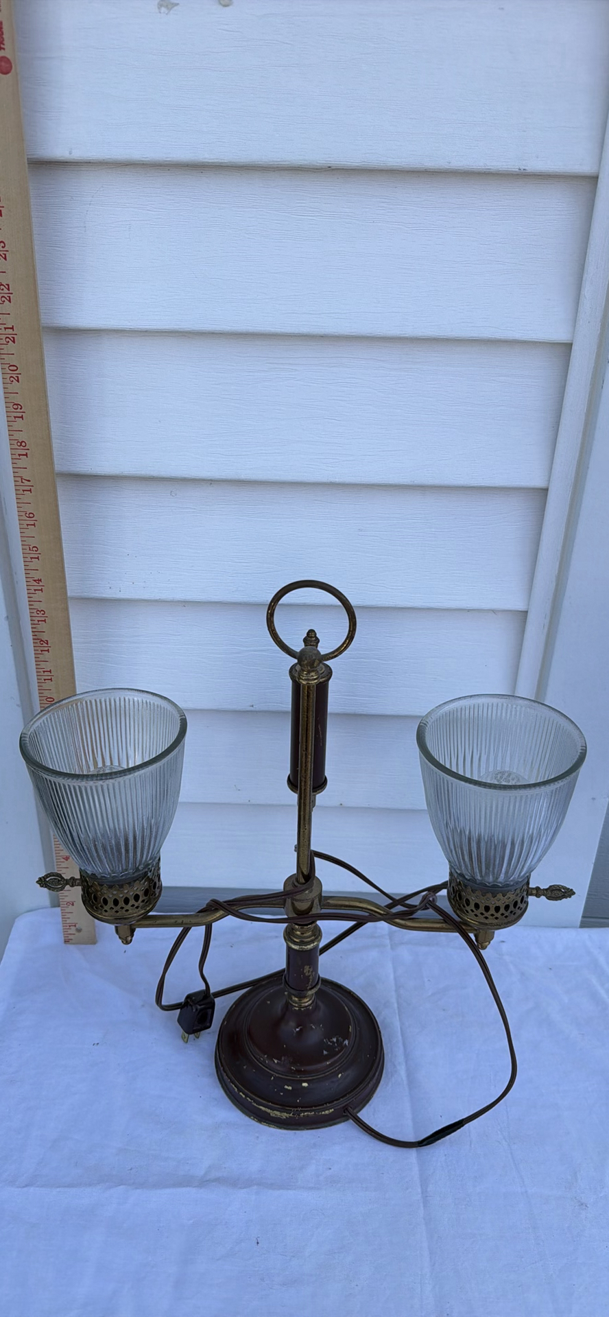 Antique Two-Light Table Lamp with Glass Shades - image 2 of 6