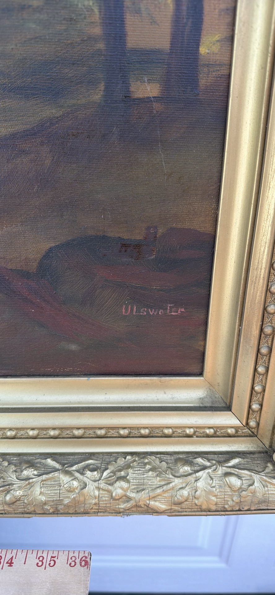 Large Antique Framed Landscape Painting with River and Sailboats - image 5 of 16