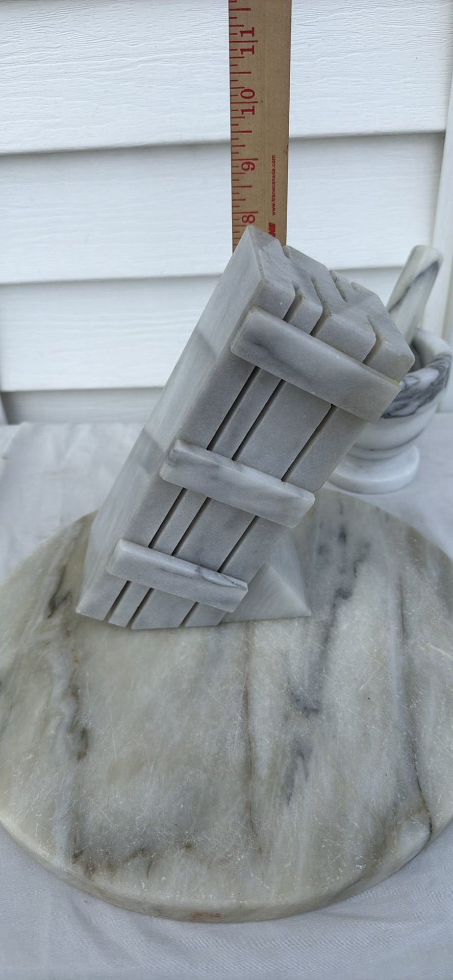 Marble Mortar and Pestle with Round Marble Slab and Knife Block - image 7 of 10