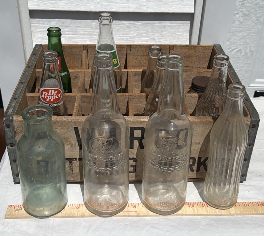 Wargo Bottling Works Wooden Crate with 12 Assorted Vintage Glass Bottles - image 7 of 8