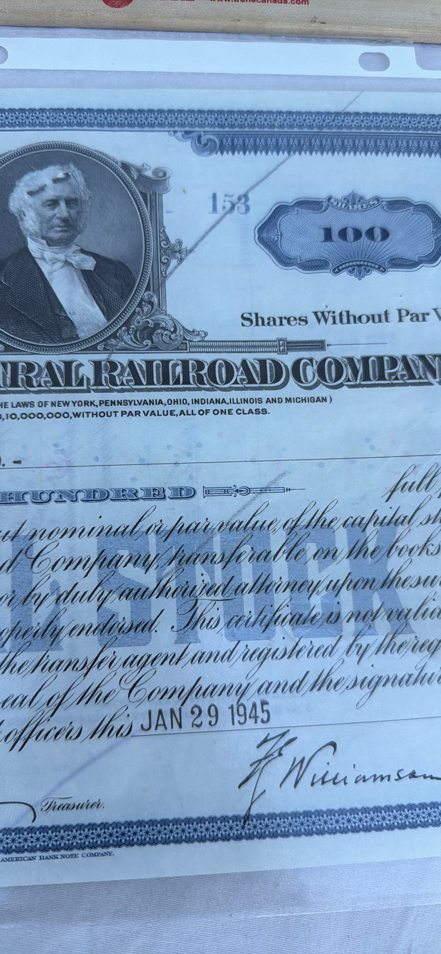 Vintage New York Central Railroad Company Stock Certificate and Transfer Document - image 5 of 7