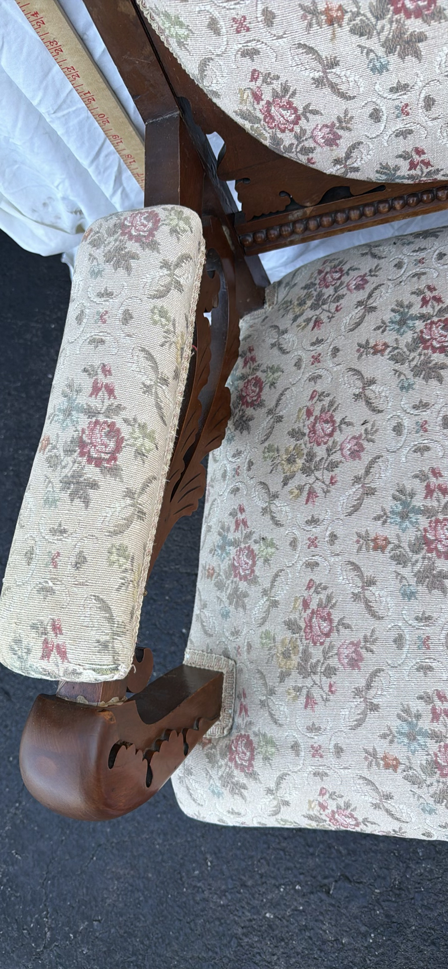 Vintage Carved Wooden Upholstered Armchair - image 3 of 15