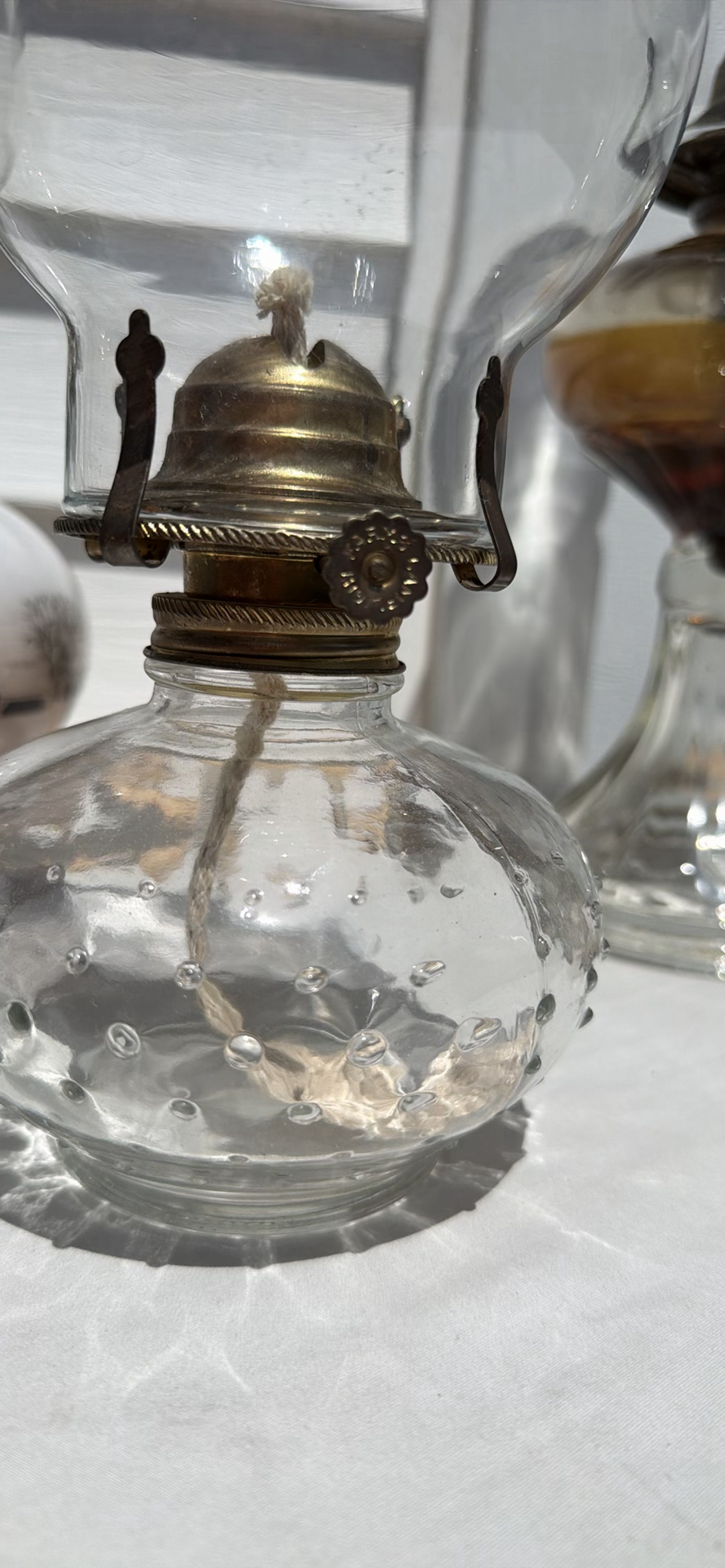 Five Vintage Glass Oil Lamps, Four Chimneys and Lamp Oil Bottle - image 15 of 21