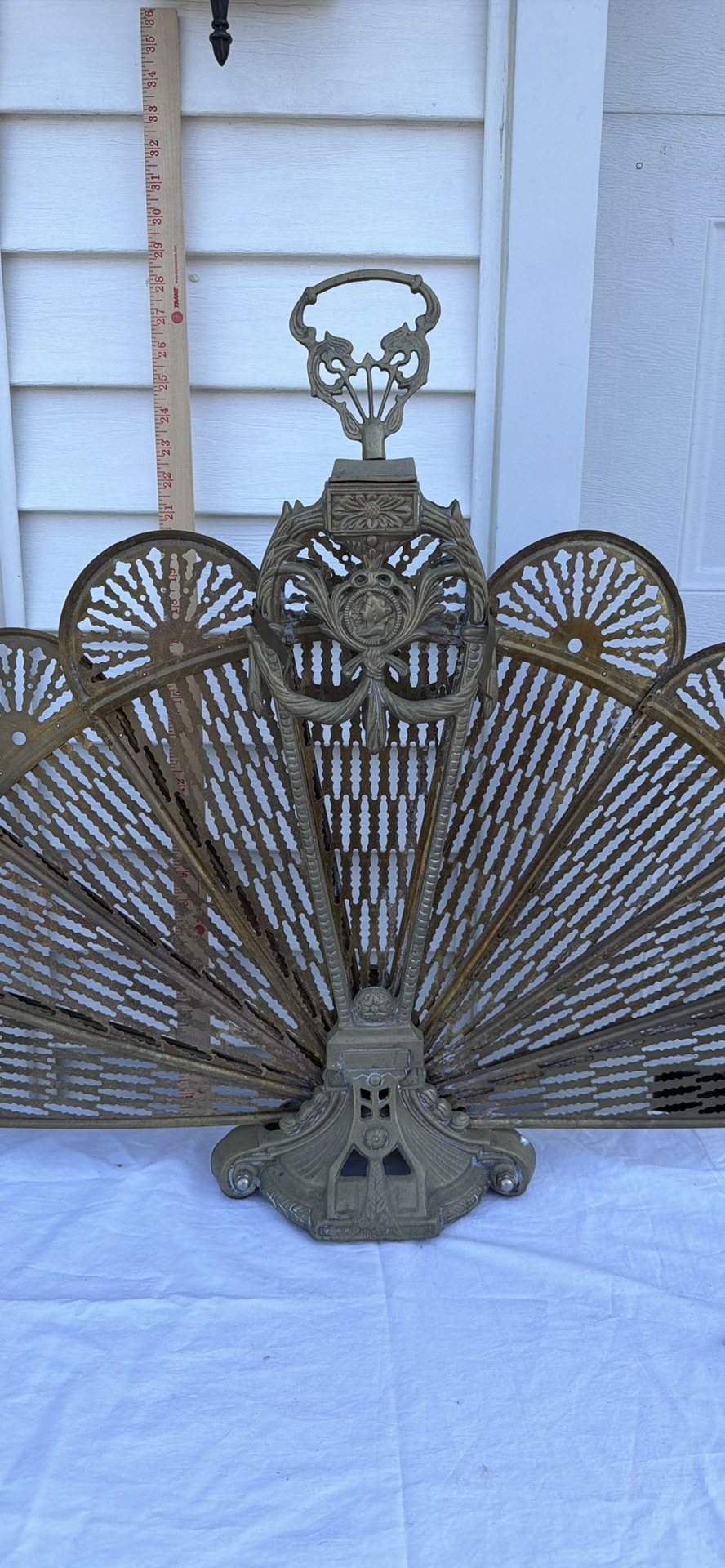 Ornate Antique Metal Folding Fireplace Fan Screen - image 1 of 6
