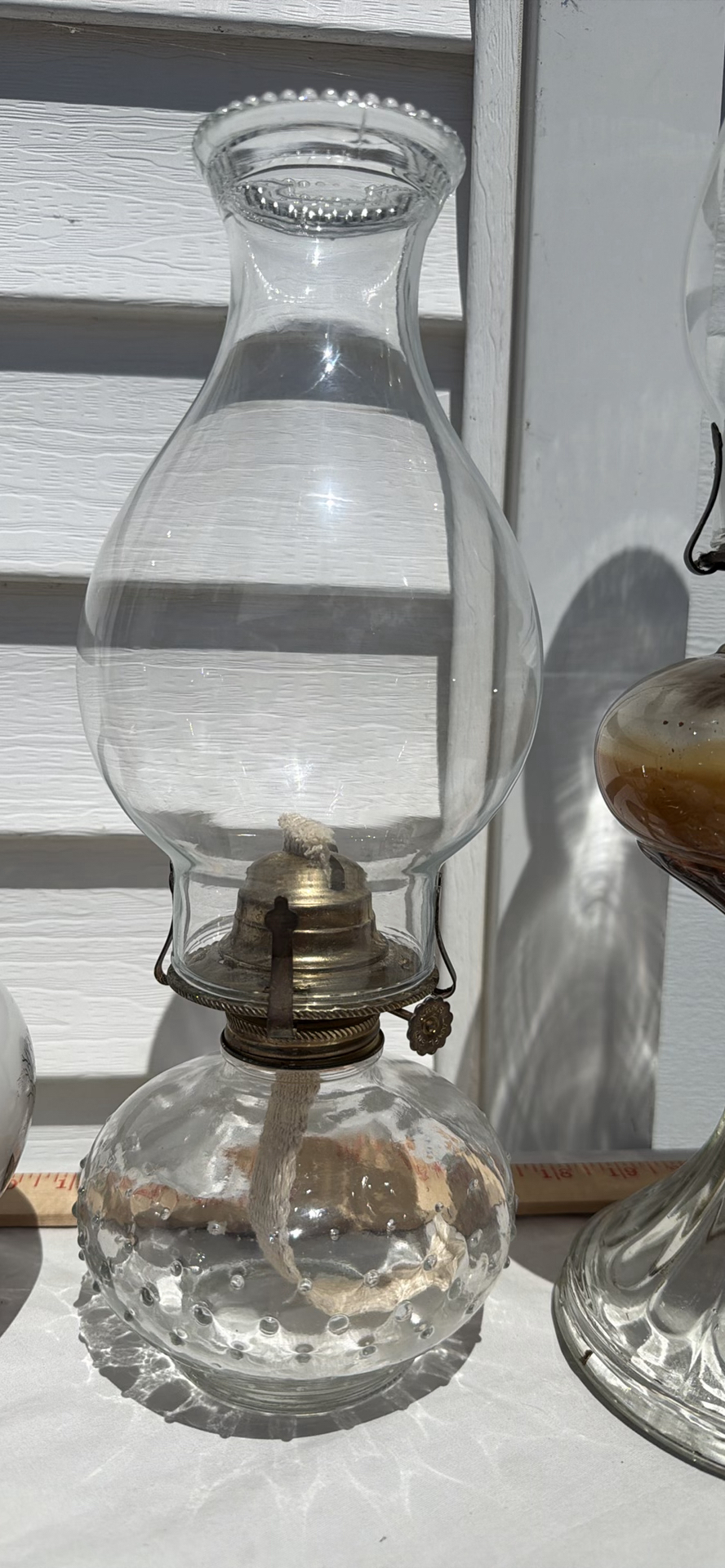 Five Vintage Glass Oil Lamps, Four Chimneys and Lamp Oil Bottle - image 5 of 21