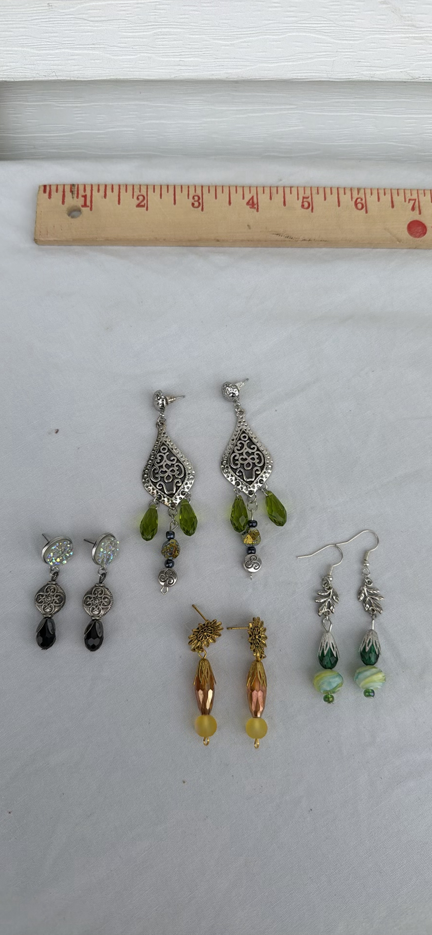 Four Assorted Pairs of Custom Dangle Earrings Handmade Costume Jewelry - image 1 of 5