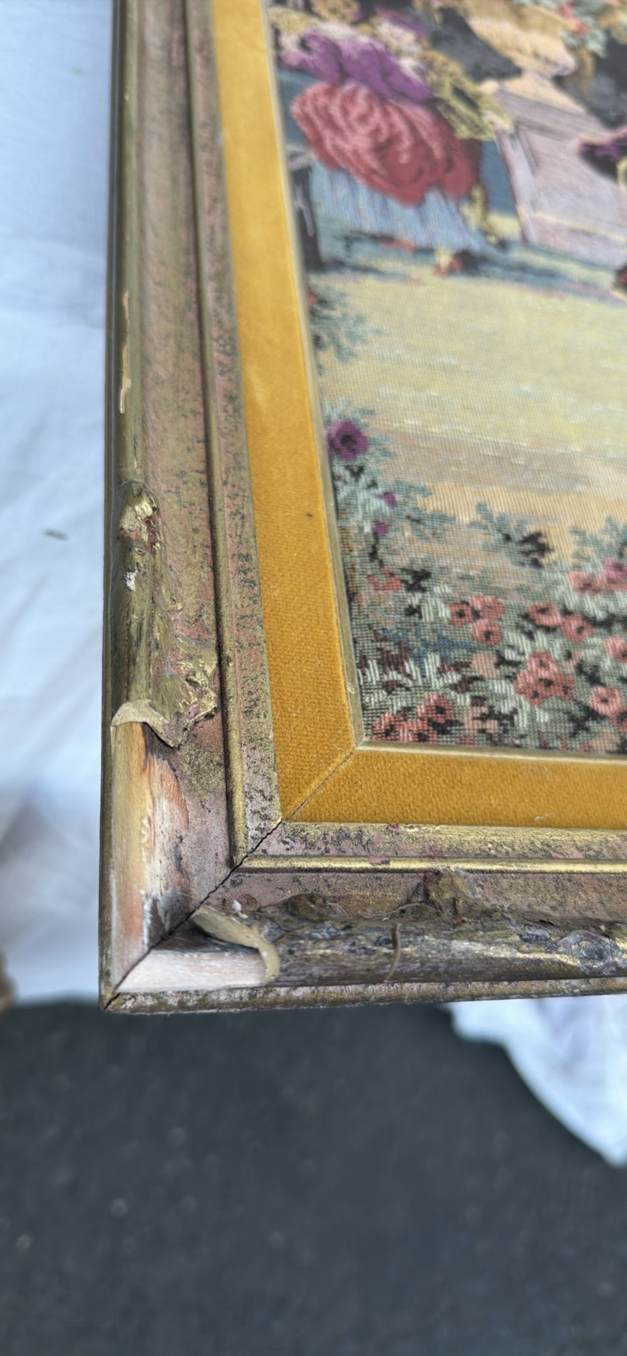 Pair of Framed Tapestry Artworks with Classical Garden Dance Scenes - image 12 of 14