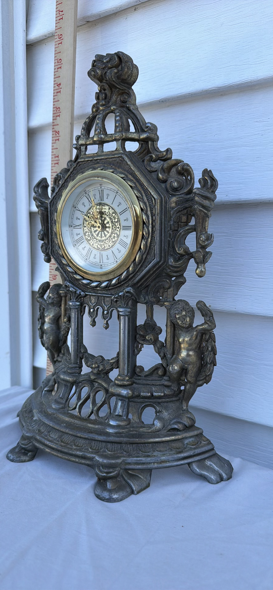 Ornate Vintage Metal Mantel Clock with Cherub Figures - image 4 of 7