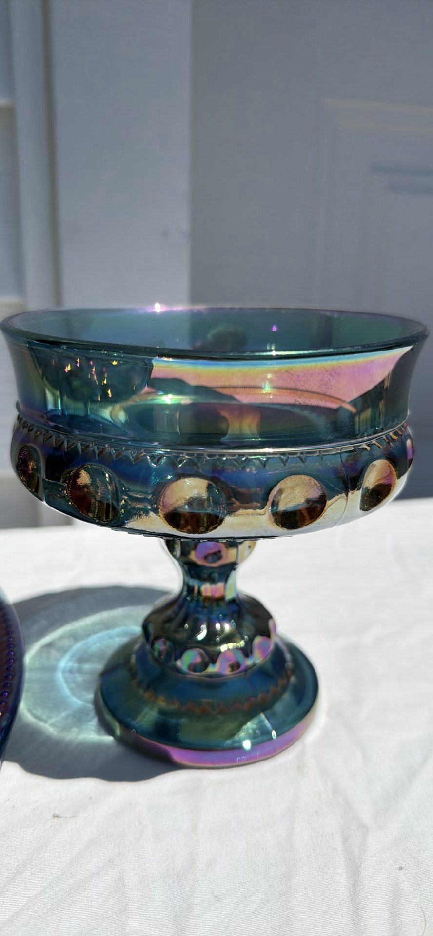 Vintage Iridescent Carnival Glass Deviled Egg Relish Plate and Pedestal Bowl Set - image 2 of 12