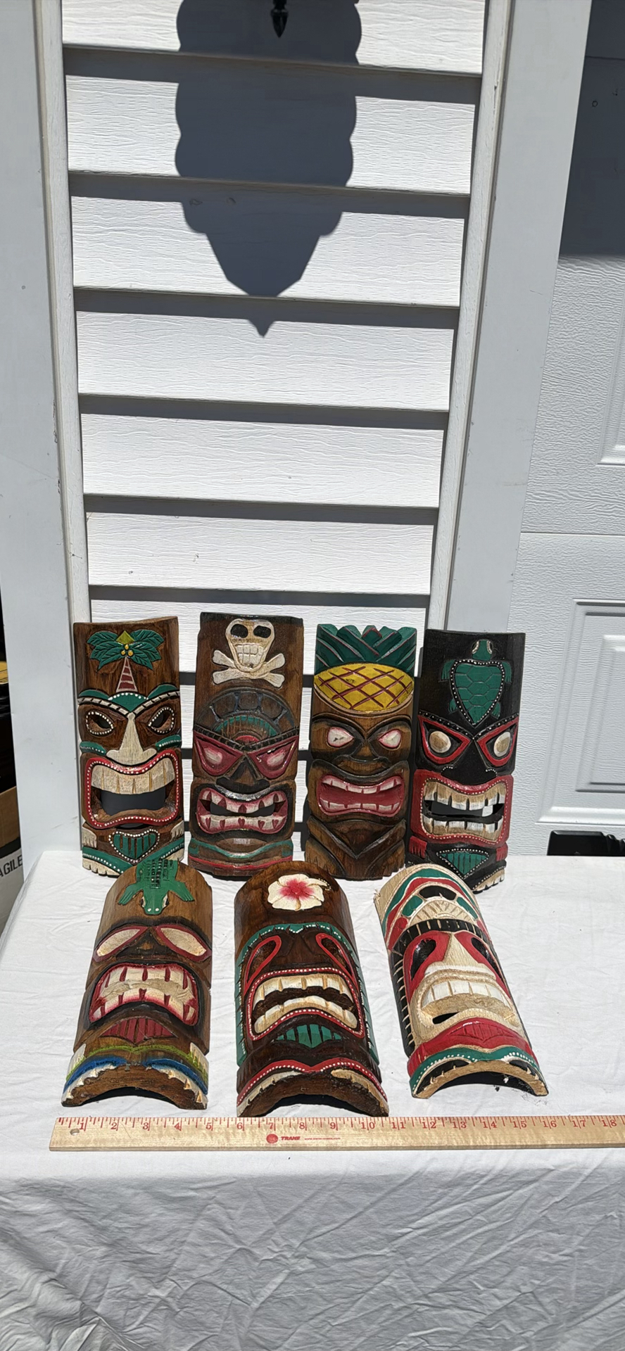 Set of Seven Hand-Carved Wooden Tiki Masks - image 3 of 6