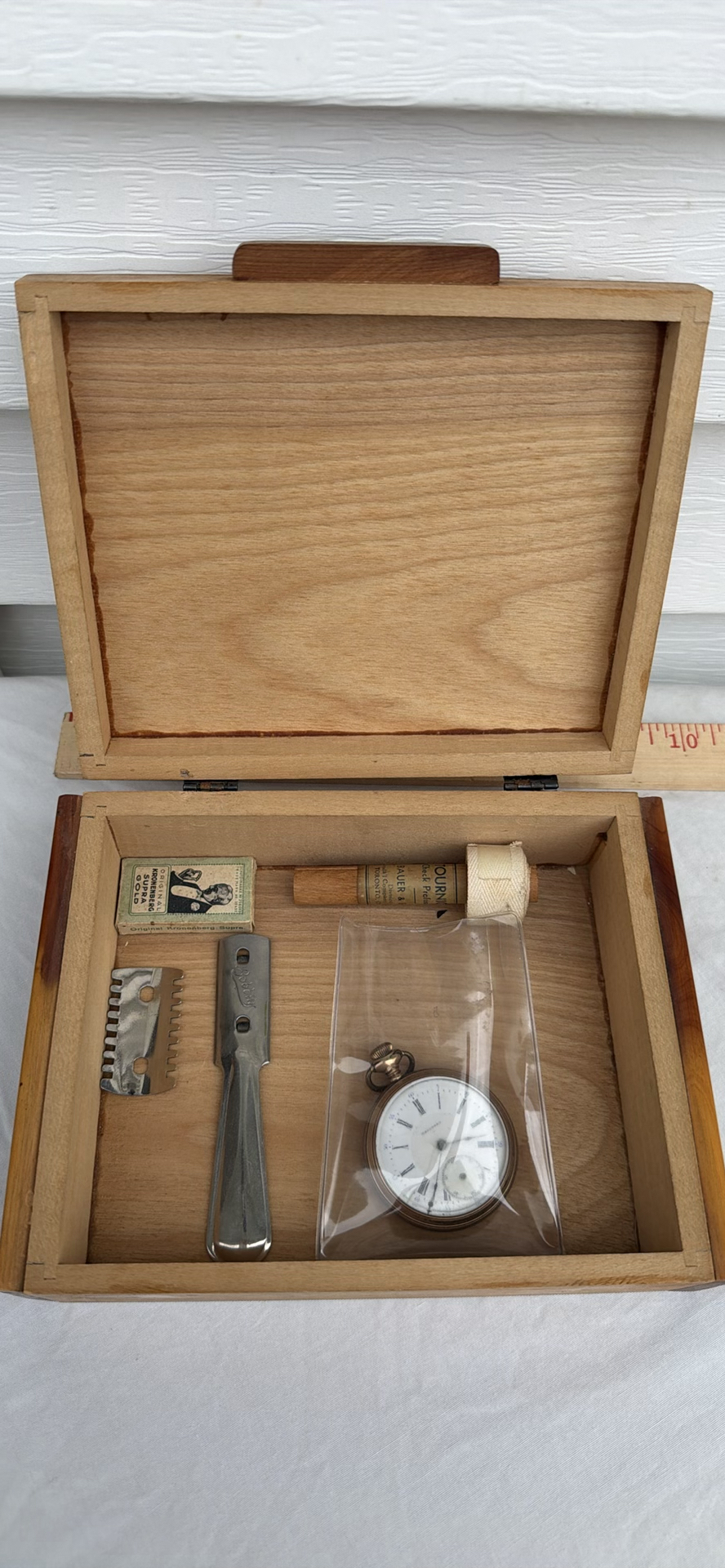 Vintage Watch & Wooden Shaving Kit with Kronenberg Supra Gold Razor Blades - image 10 of 21