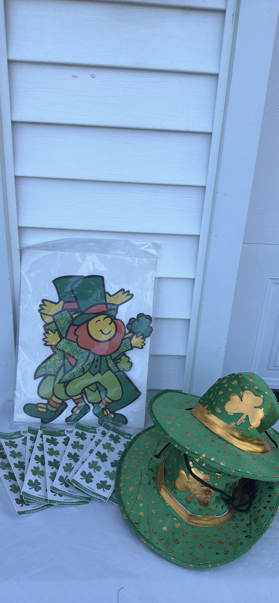 St. Patrick’s Day Leprechaun Decorations, Shamrock Lace Doilies, Shamrock Stickers, and Green Hats - image 2 of 11