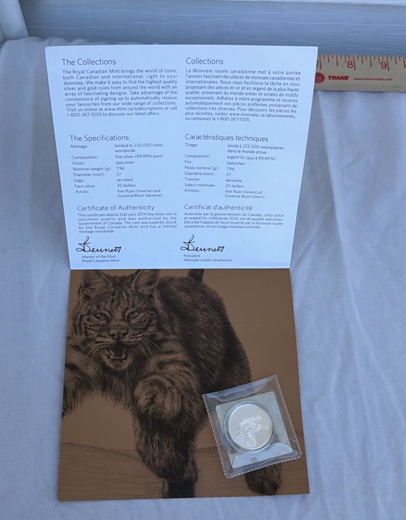 2014 Canada $20 Fine Silver Lynx Coin with Royal Canadian Mint Packaging - image 3 of 8