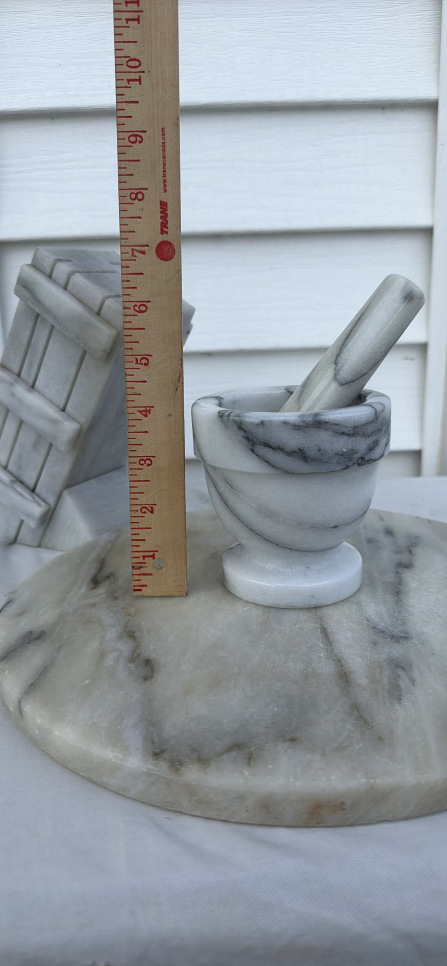 Marble Mortar and Pestle with Round Marble Slab and Knife Block - image 4 of 10