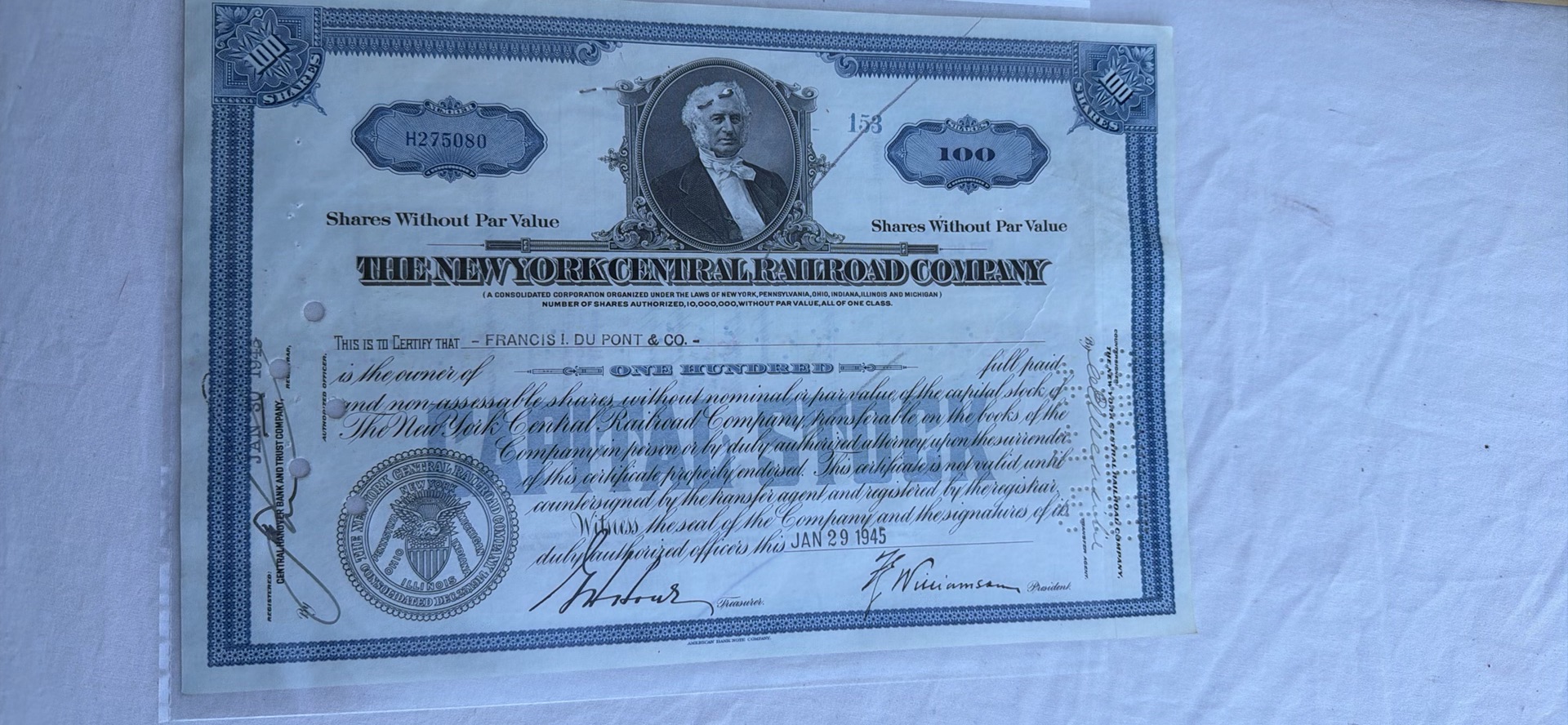 Vintage New York Central Railroad Company Stock Certificate and Transfer Document - image 1 of 7