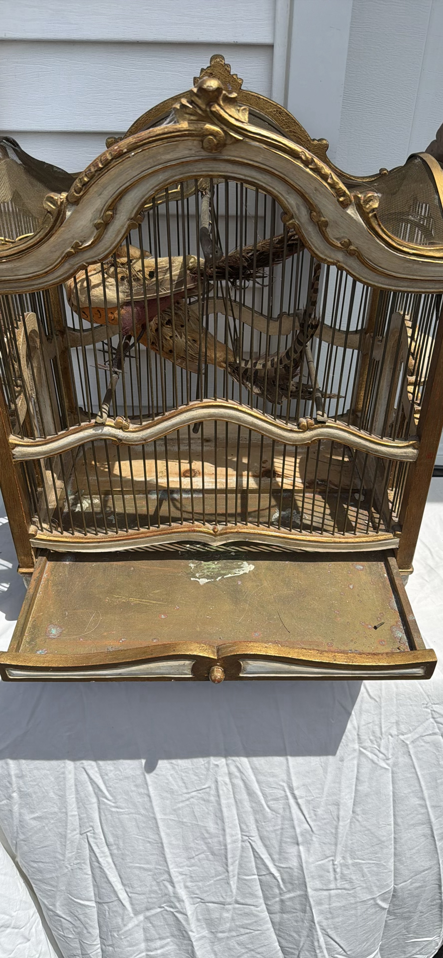 Ornate Vintage Wooden and Metal Birdcage with Decorative Birds - image 7 of 17