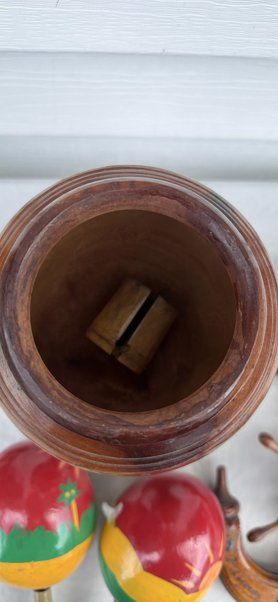 Hand-Painted Wooden Urn, Carved Anchor Wheel Decor, and Two Maracas - image 6 of 9