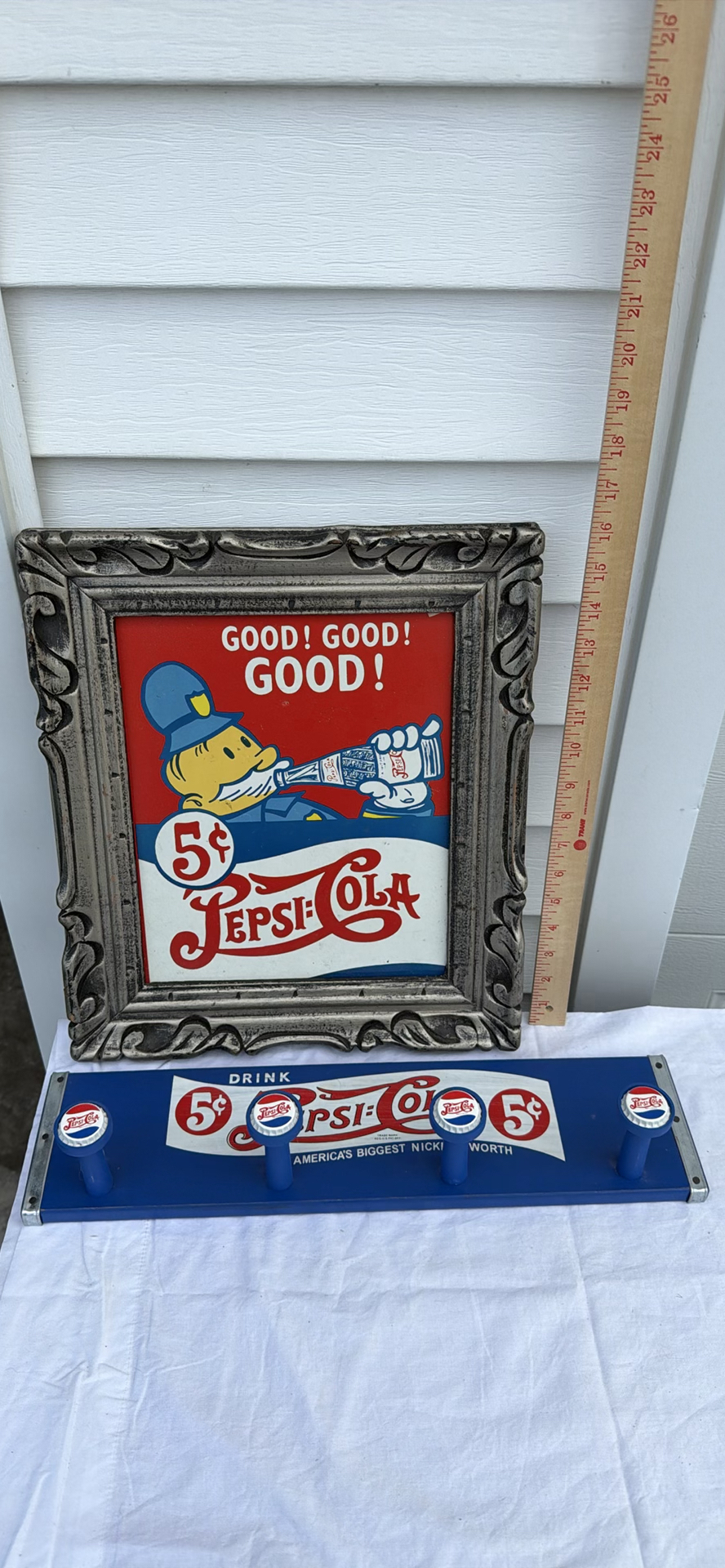 Vintage Framed Pepsi-Cola Sign and Modern Bottle Cap Display Rack - image 1 of 2