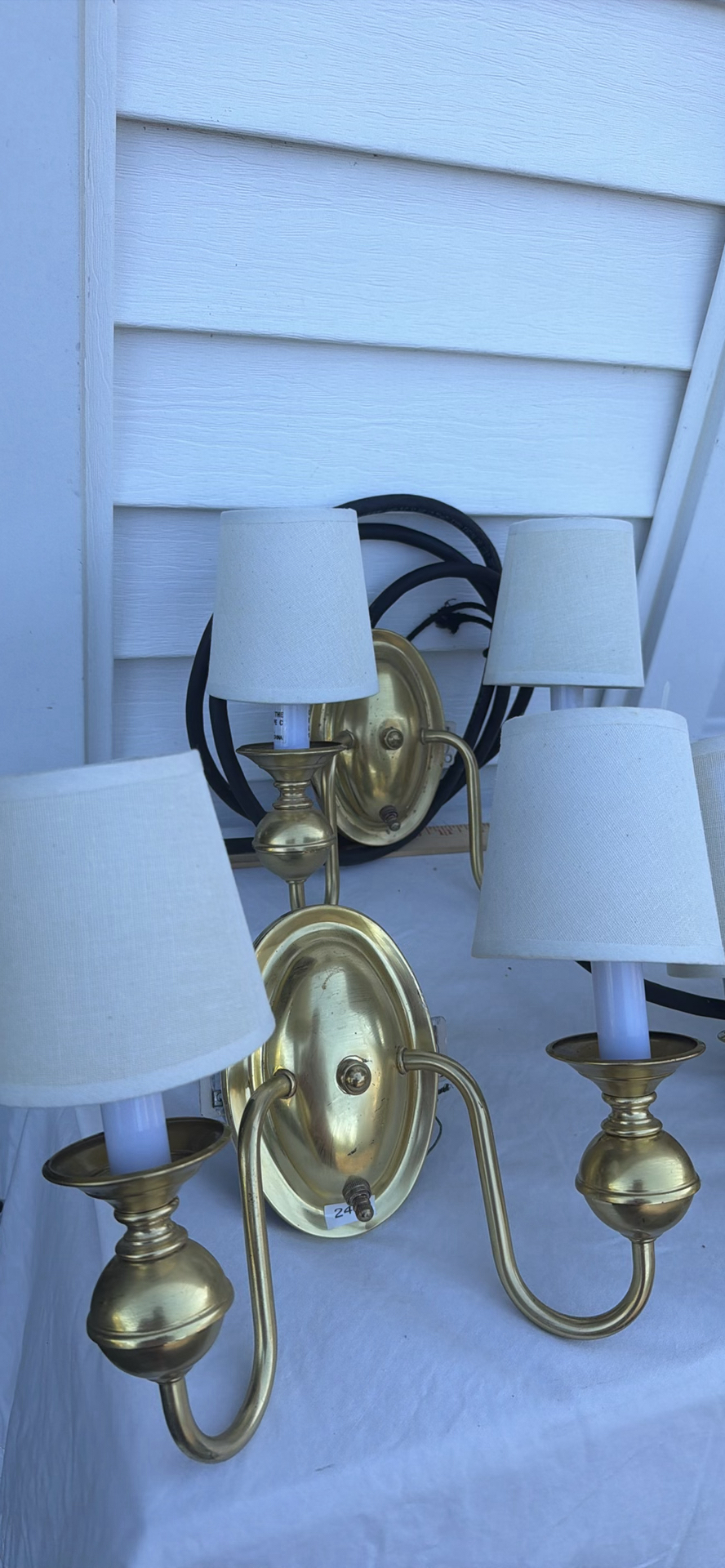 Group Of Four Brass Two-Arm Wall Sconces And Eight Sconce Shades - image 16 of 25