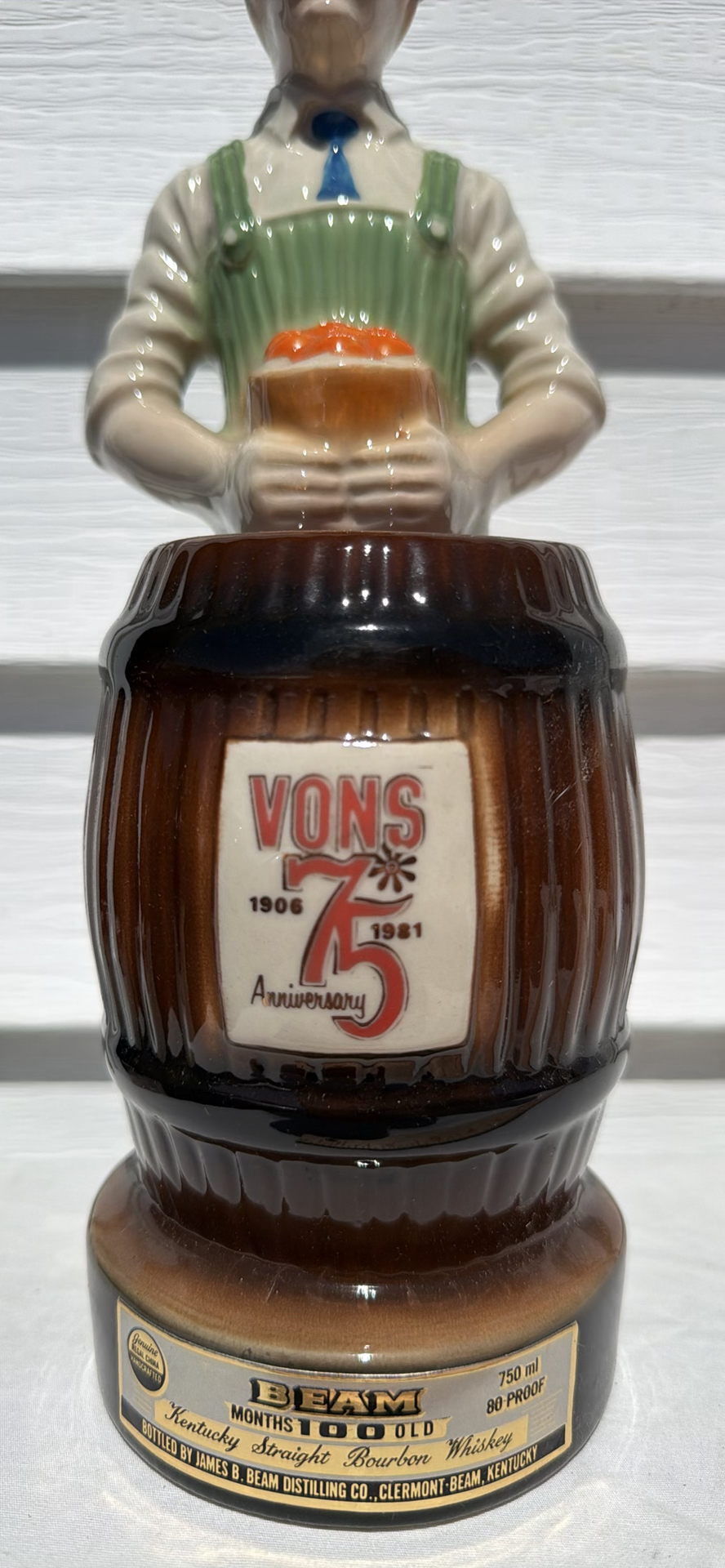 Vintage 1981 Beam Bourbon Whiskey Vons 75th Anniversary Ceramic Decanter - image 3 of 9