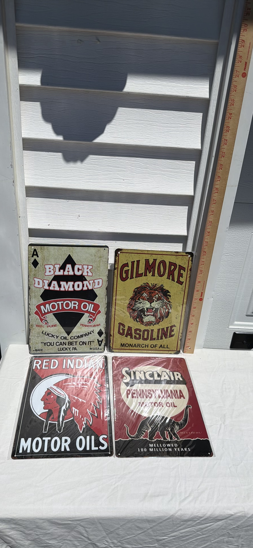Four Vintage-Style Oil and Gas Advertising Metal Signs Incl. RED INDIAN - image 2 of 3