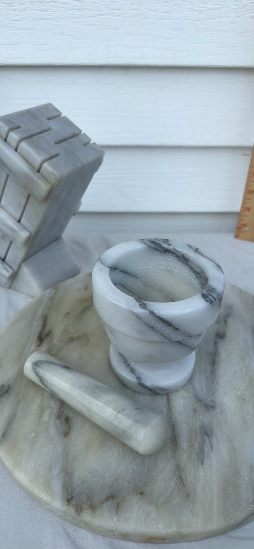 Marble Mortar and Pestle with Round Marble Slab and Knife Block - image 3 of 10