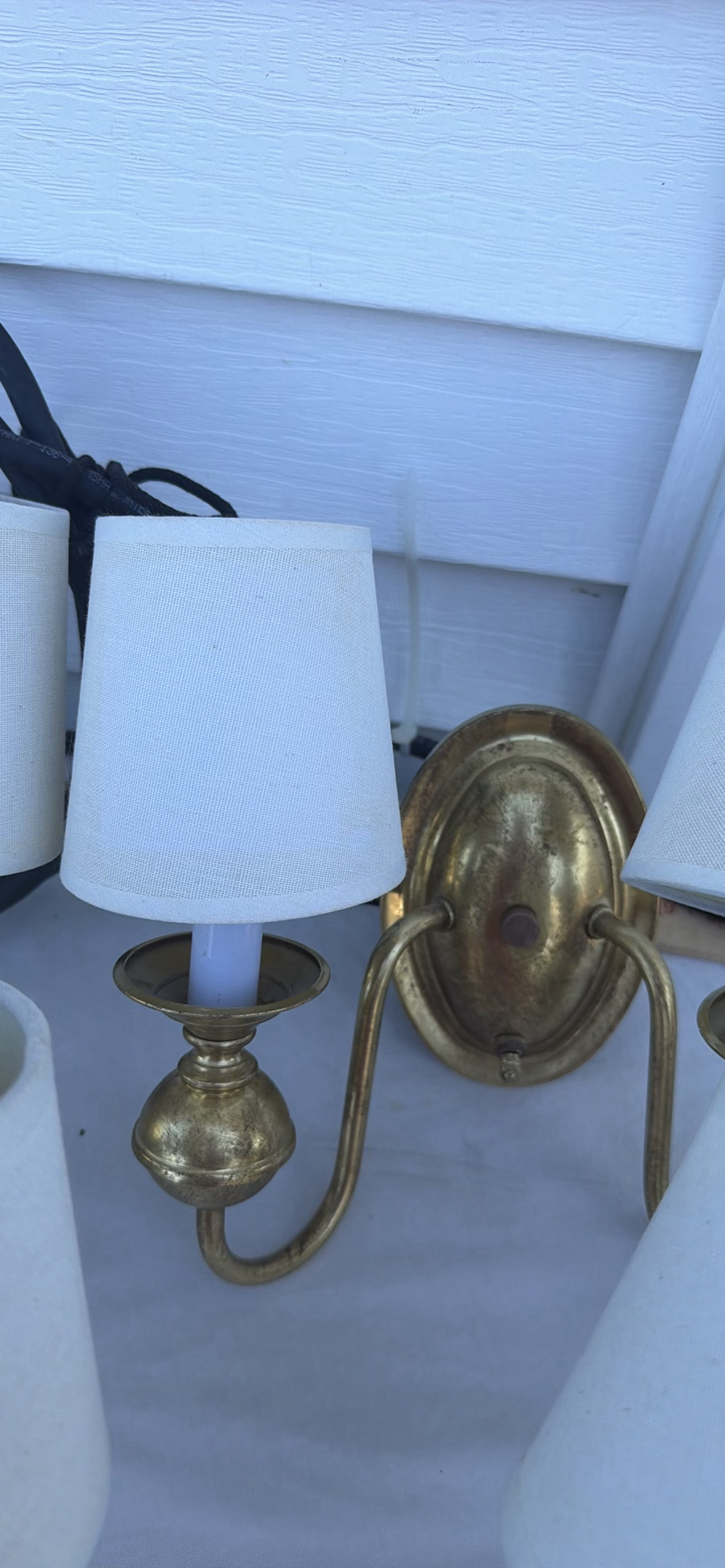 Group Of Four Brass Two-Arm Wall Sconces And Eight Sconce Shades - image 13 of 25