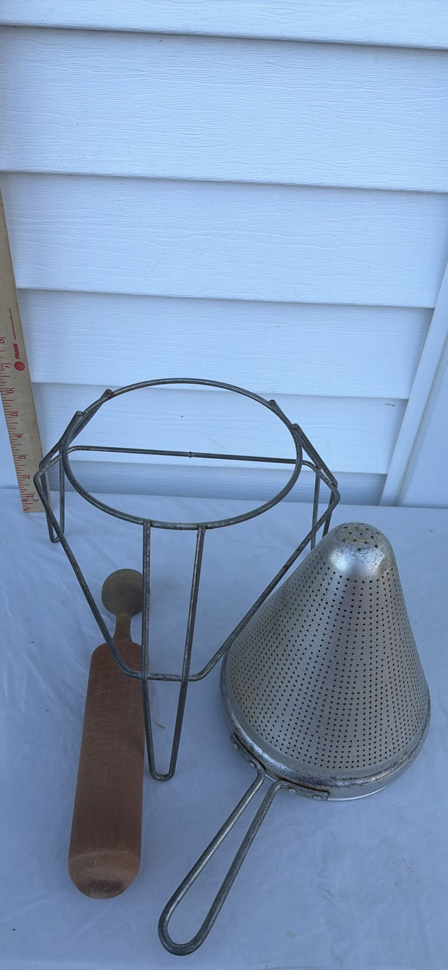 Vintage Metal Strainer with Stand and Wooden Pestle - image 3 of 4