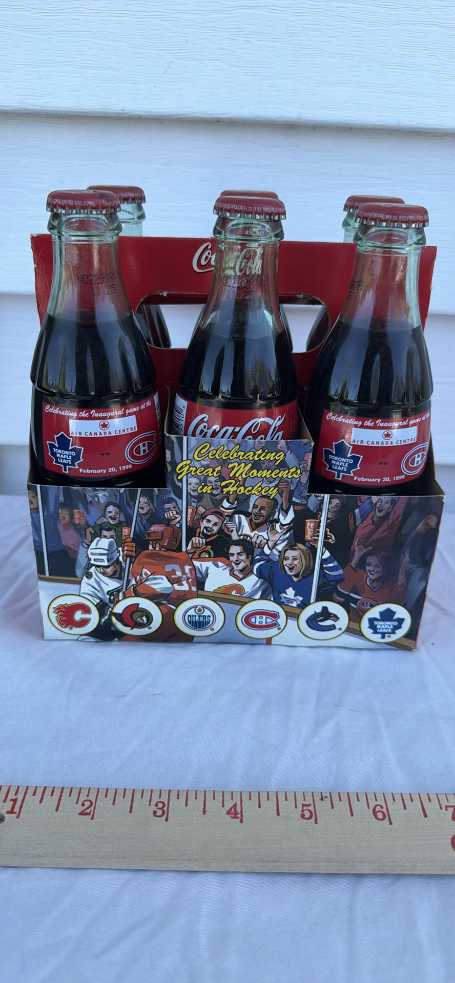 Coca-Cola Six-Pack Glass Bottles with Hockey Commemorative Carrier Air Canada Center ACC 1999 - image 2 of 8