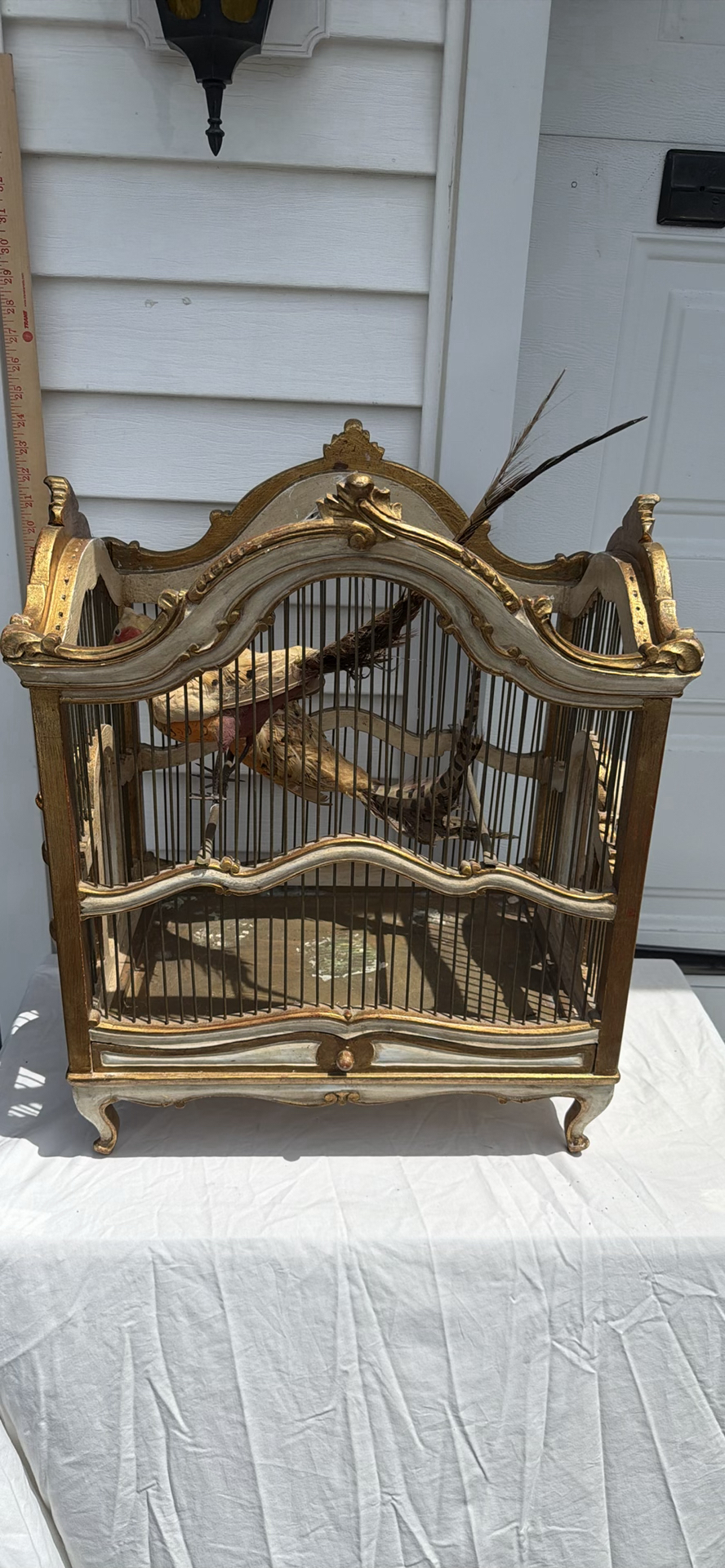 Ornate Vintage Wooden and Metal Birdcage with Decorative Birds - image 9 of 17