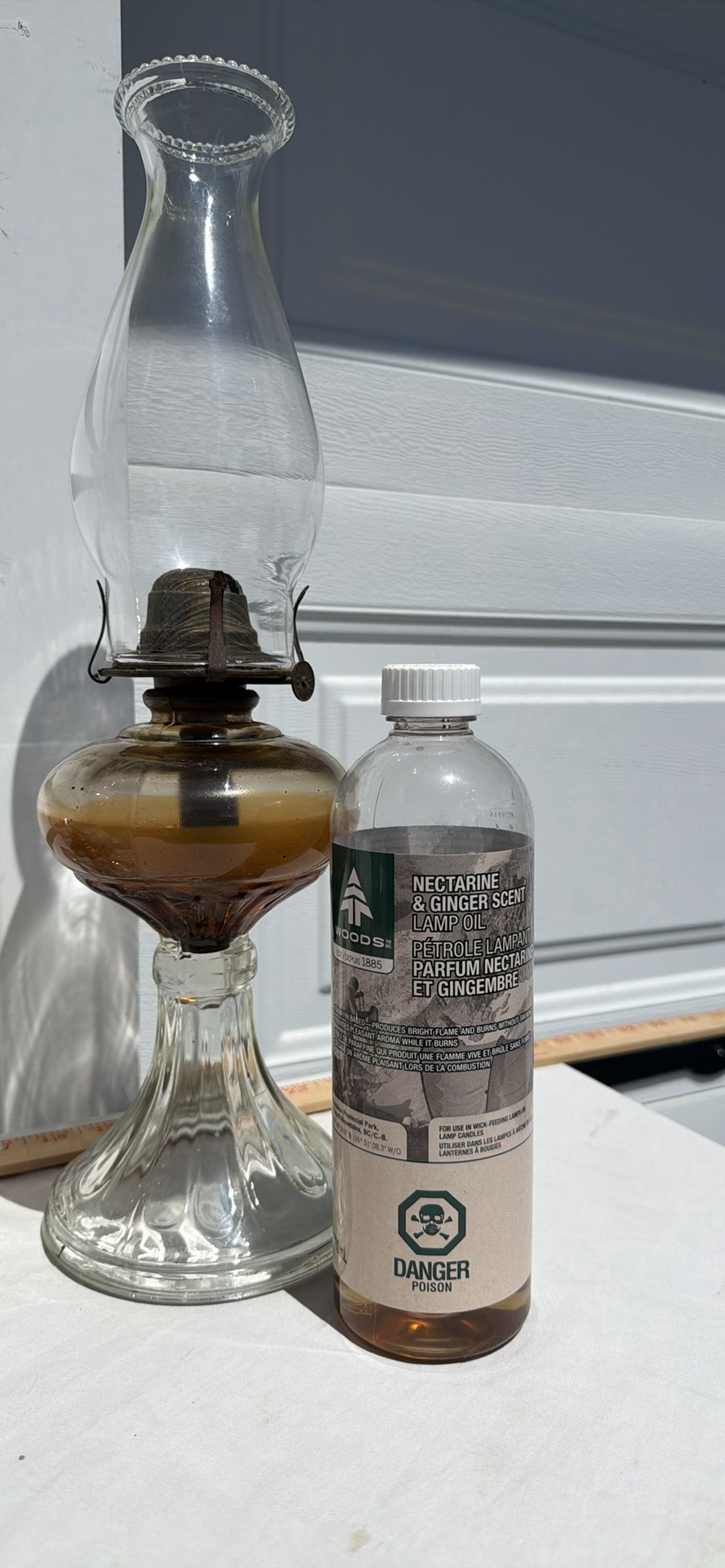 Five Vintage Glass Oil Lamps, Four Chimneys and Lamp Oil Bottle - image 6 of 21