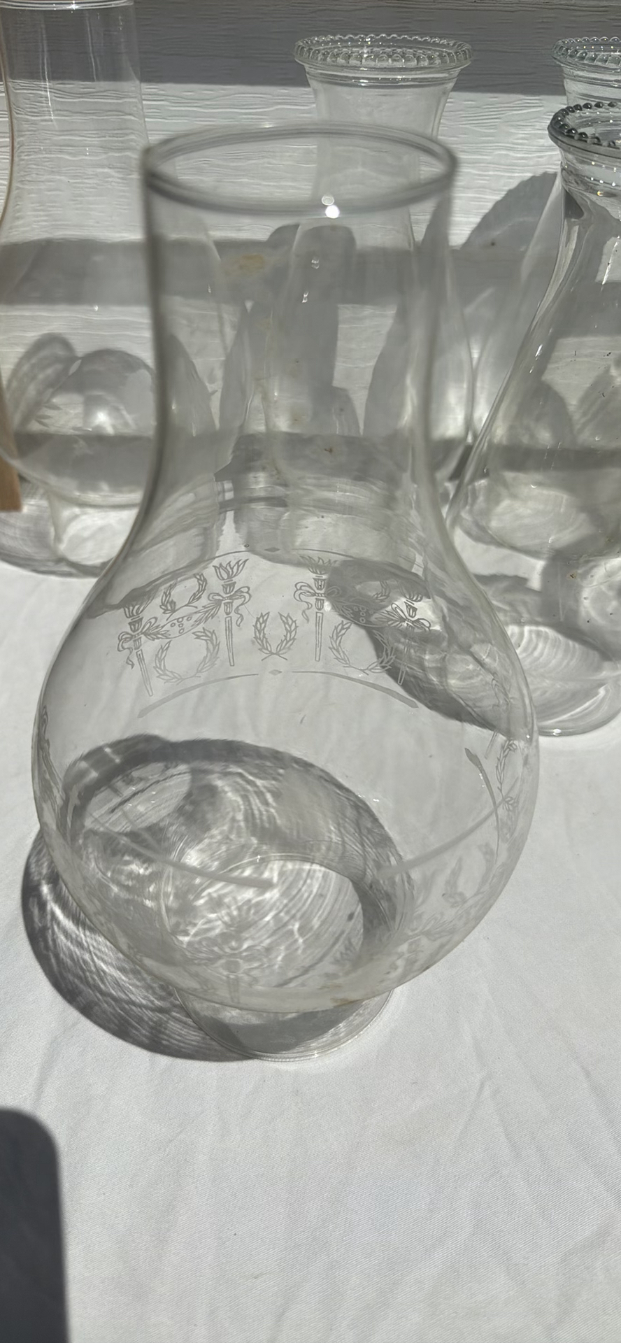 Seven Clear Vintage Glass Lamp Chimneys and Shades - image 2 of 5