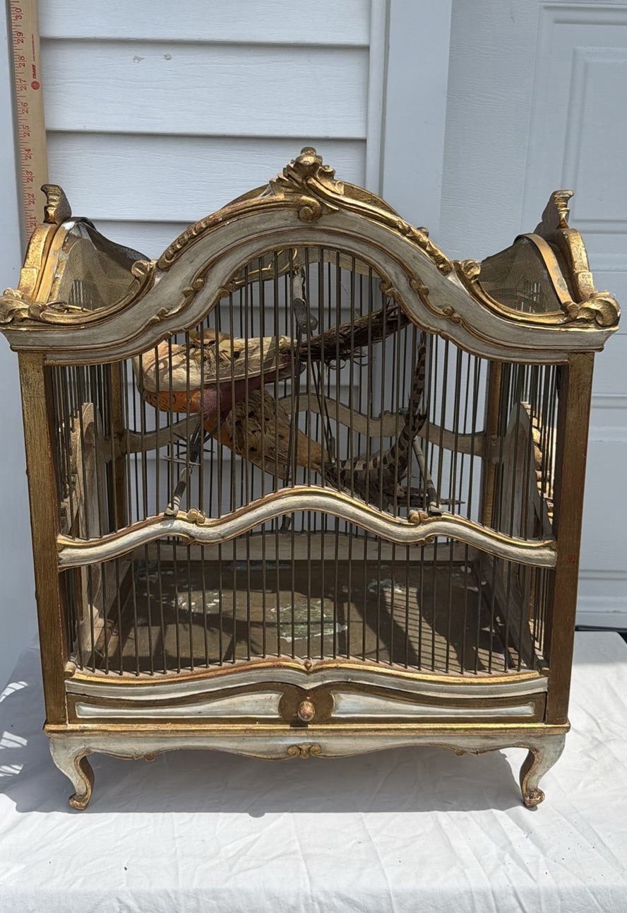 Ornate Vintage Wooden and Metal Birdcage with Decorative Birds - image 1 of 17