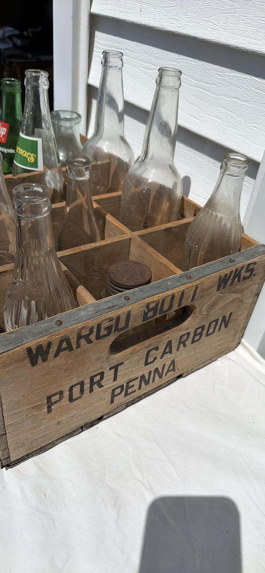 Wargo Bottling Works Wooden Crate with 12 Assorted Vintage Glass Bottles - image 2 of 8