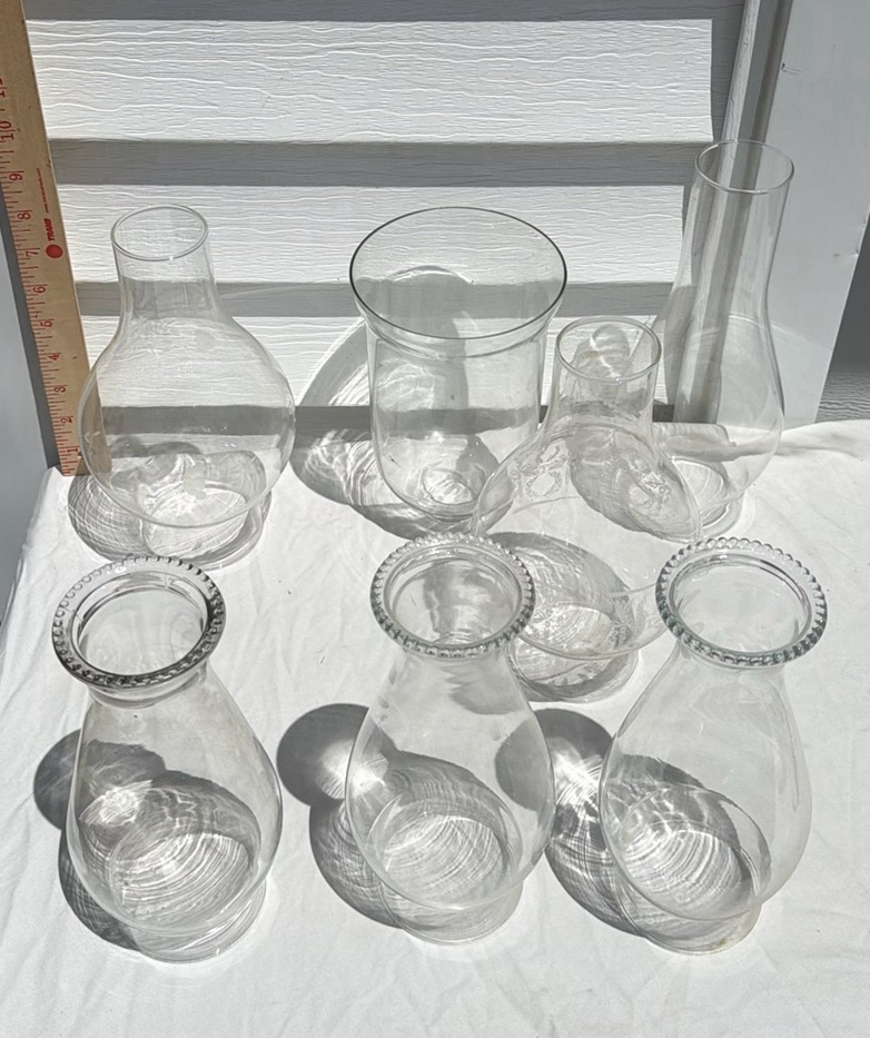 Seven Clear Vintage Glass Lamp Chimneys and Shades - image 5 of 5