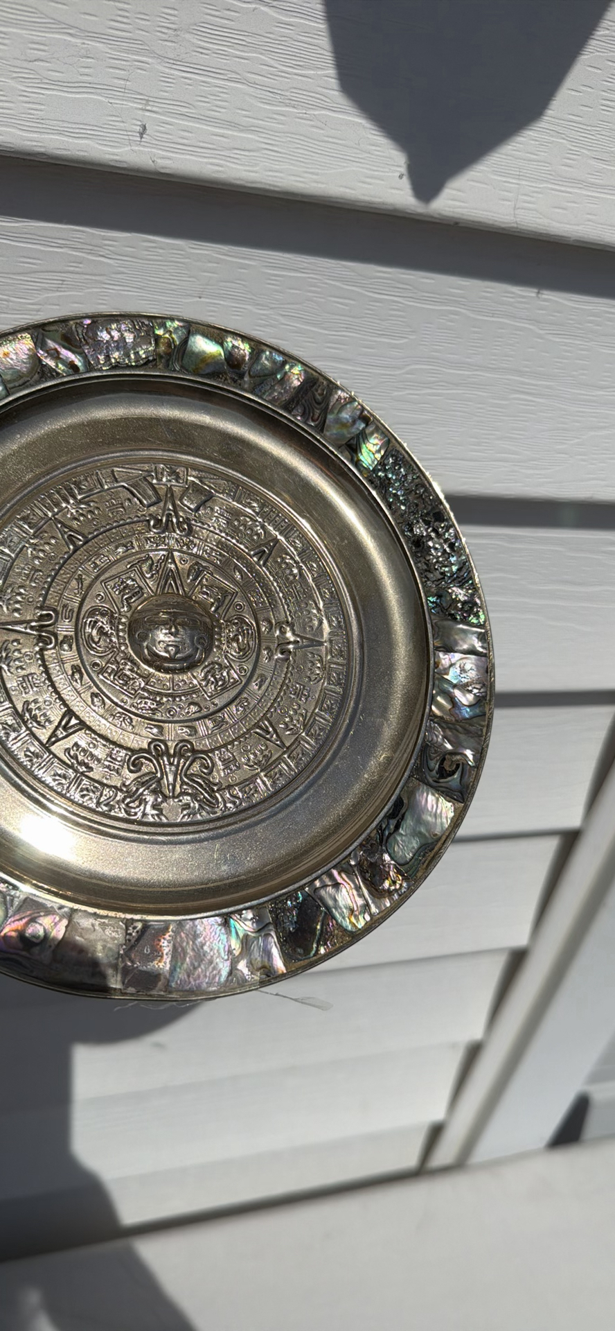 Decorative Aztec Calendar Plate with Abalone Shell Inlay - image 7 of 8