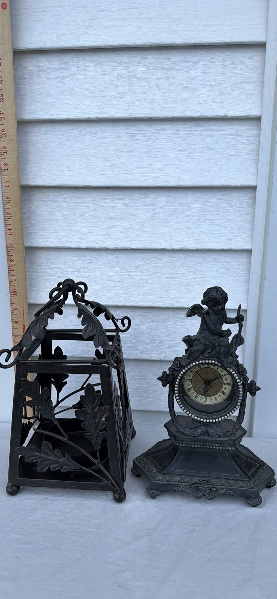 Decorative Metal Lantern and Ornate Cherub Clock - image 1 of 10